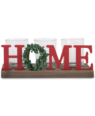 Home Essentials Home 3-votive Candle Holder With Wreath In Red