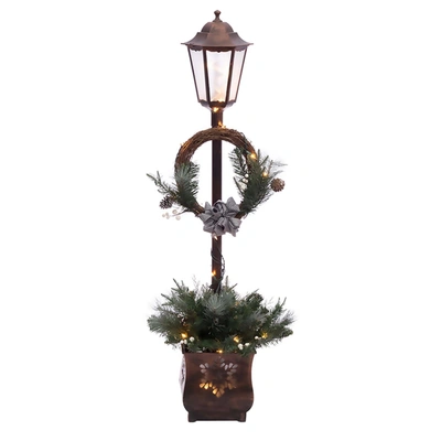 Puleo International Pre Lit 4 Ft. Christmas Lamp Post With 35 Multi Ul Listed Lights In Green