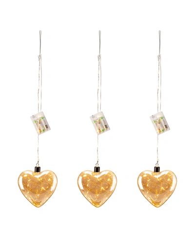 Glitzhome Christmas Glass Heart Wall Decor With String Lights, Set Of 3 In Multi