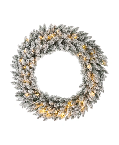 Glitzhome Oversized Pre-lit Snow Flocked Christmas Wreath With 60 Warm White Lights, 36" D In Green