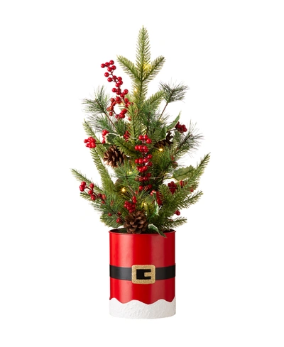 Glitzhome Lighted Santa Belt Potted Table Tree, 22" In Multi