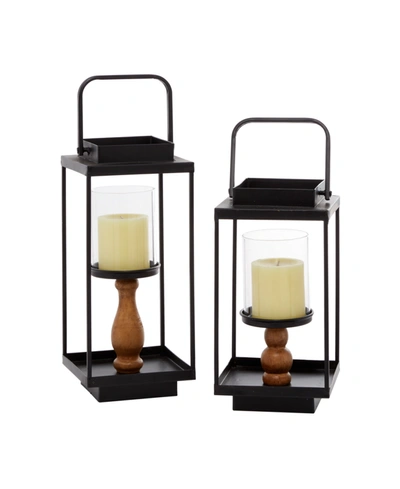 Rosemary Lane Contemporary Candlestick Holders, Set Of 2 In Black