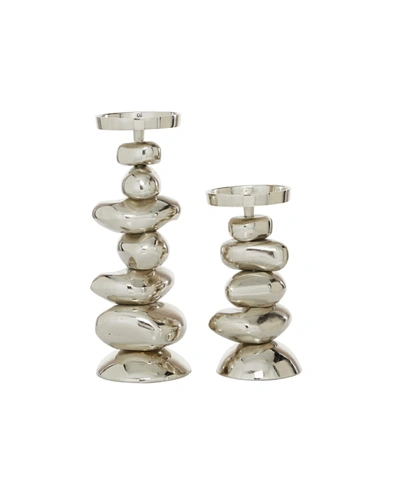 Rosemary Lane Contemporary Candle Holder, Set Of 2 In Silver-tone