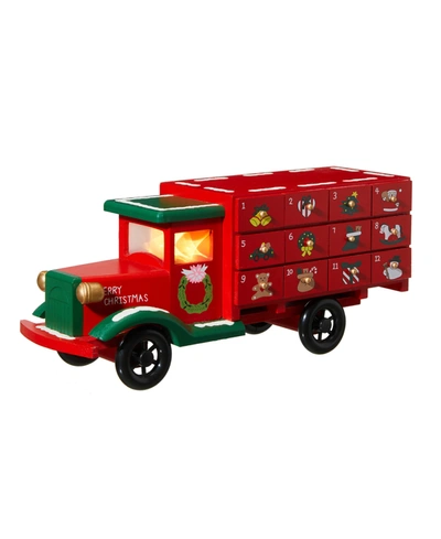 Glitzhome Wooden Christmas Truck Countdown Calendar, 14.5" In Red