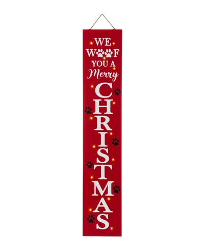 Glitzhome Lighted Wooden Pet "christmas" Porch Sign, 42" In Red