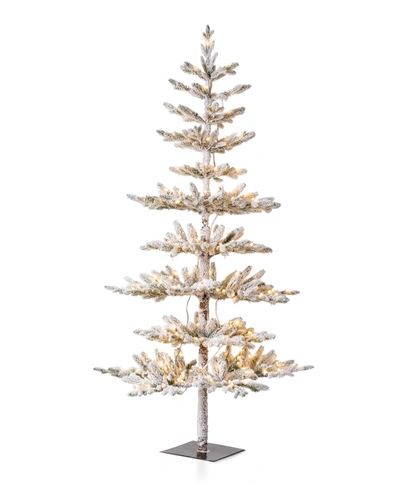 Glitzhome Deluxe Pre-lit Flocked Pine Artificial Christmas Tree With 400 Warm White Lights, 7' In Multi