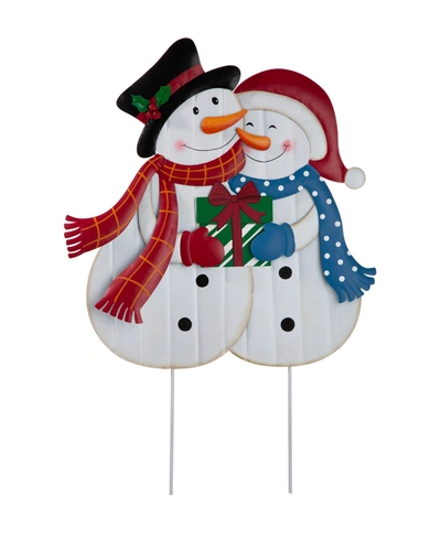 Glitzhome Metal Lovely Snowman Yard Stake Or Standing Decor Or Wall Decor, 30" In Multi
