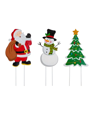 Glitzhome Metal Santa, Snowman, Tree Yard Stake Or Wall Decor, Set Of 3 In Multi