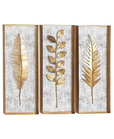 Rosemary Lane Contemporary Floral Wall Decor, Set Of 3 In Gold-tone