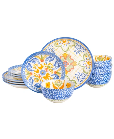 Laurie Gates Tierra Tile Hand-painted 12 Piece Dinnerware Set In Multi