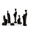 Danya B . 6 Pc. Iron Nativity Set, Family And Kings In Dark Brown