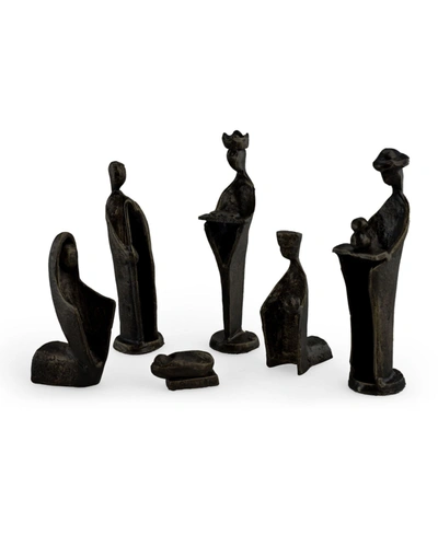 Danya B . 6 Pc. Iron Nativity Set, Family And Kings In Dark Brown