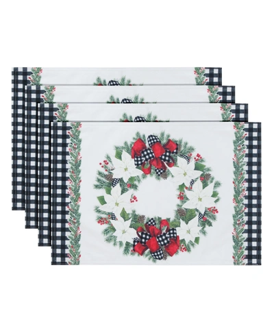 Laural Home Christmas Trimmings Placemat - Set Of 4 In Black And White Checkers With White Back