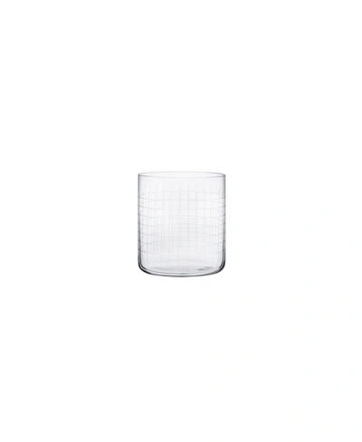 Nude Glass 4 Piece Finesse Grid Whiskey Glass Single Old Fashioned, 10.25 oz In White