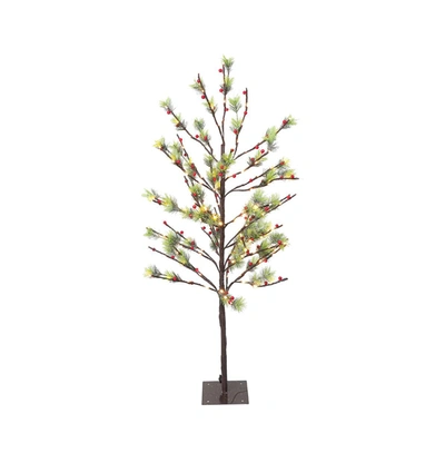 Puleo International 4 Ft. Red Berry Led Artificial Tree With 160 White Twinkle Light In Green