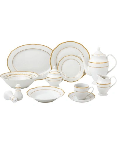 Lorren Home Trends Porcelain China 57 Piece Gloria Wavy Dinnerware Set, Service For 8 In Gold-tone