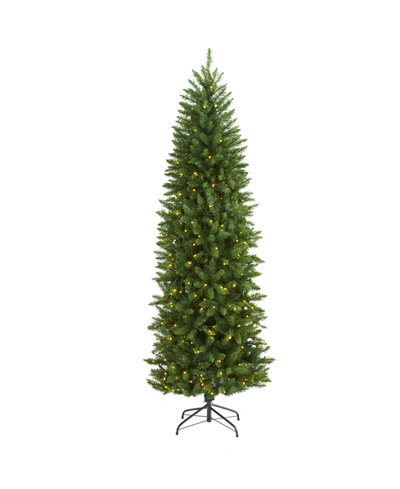 Nearly Natural Slim Mountain Pine Artificial Christmas Tree With 300 Clear Led Lights In Green
