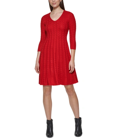 Jessica Howard Petite Cable-knit Sweater Dress In Red
