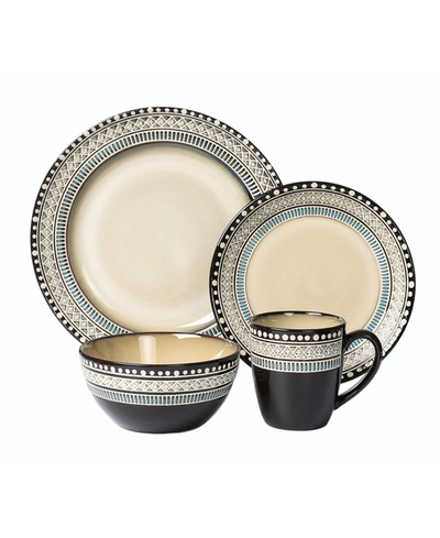 Lorren Home Trends 16 Piece Glazed Dinnerware In Neutral And Blue