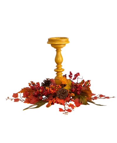 Nearly Natural 15in Harvest Fall Artificial Candelabrum Arrangement In Orange