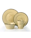 Lorren Home Trends 16 Piece Distressed Weave Dinnerware Set, Service For 4 In Yellow