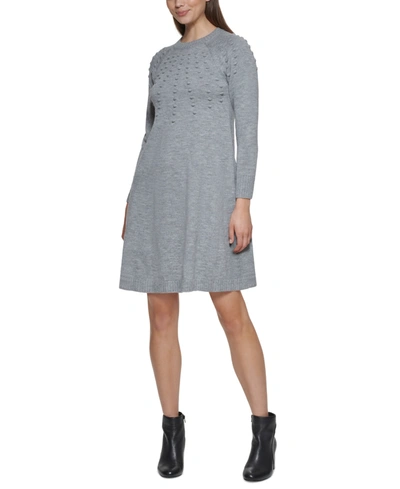 Jessica Howard Petite Dot-textured Sweater Dress In Grey