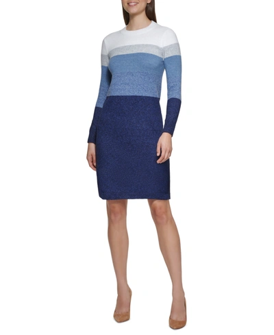 Jessica Howard Petite Colorblocked Sweater Dress In Blue