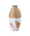 CREATIVE CO-OP INC TALL HAND-WOVEN RATTAN AND CLAY VASE WITH DISTRESSED FINISH, NATURAL AND WHITE