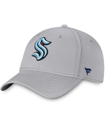Authentic Nhl Headwear Fanatics Branded Men's Seattle Kraken Primary Logo Flex Cap In Gray