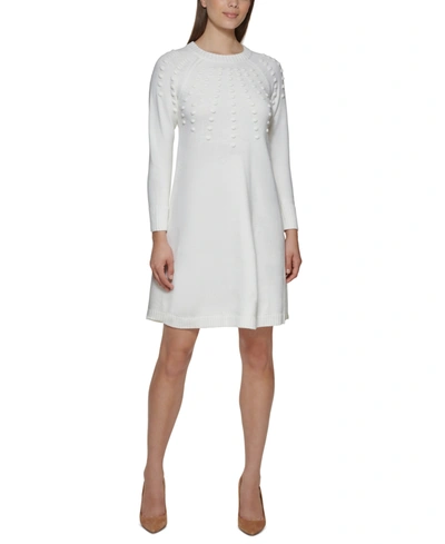 Jessica Howard Petite Dot-textured Sweater Dress In Ivory
