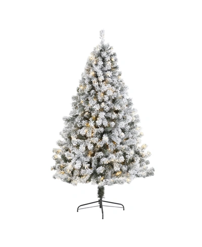 Nearly Natural Flocked West Virginia Fir Artificial Christmas Tree With 350 Clear Led Lights In Multi