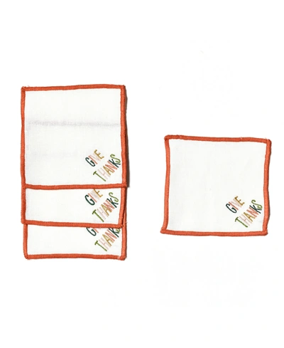 Coton Colors Give Thanks Cocktail Napkins, Set Of 4 In White