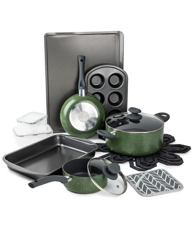 Brooklyn Steel Co. Venus Nonstick Aluminum 16-pc. Cookware Set In Green