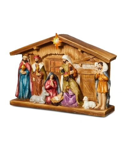Glitzhome Ighted Resin Nativity, 12.5" In Brown