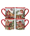 Certified International Homestead Christmas Set Of 4 Mugs In Red/white