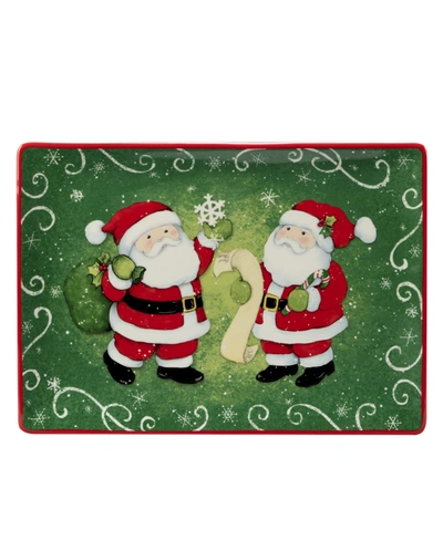 Certified International Holiday Magic Santa Rectangular Platter In Green