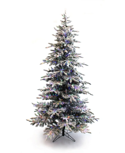 Perfect Holiday 7.5' Pre-lit Slim Flocked Christmas Tree With Warm White And Multicolor Led Lights In Evergreen