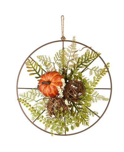 National Tree Company 13" Harvest Flower Circular Decoration In Green