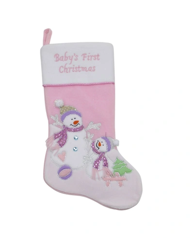 Northlight Light Baby's First Christmas Velveteen Snowmen Christmas Stocking In Pink