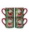 Certified International Holiday Magic Santa Set Of 4 Mugs In Green/red