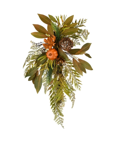 National Tree Company 26" Harvest Wall Flower Swag In Green