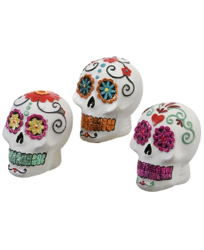 NATIONAL TREE COMPANY 3-PIECE 3" DAY OF THE DEAD SKULL ASSORTMENT SET