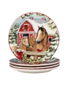 Certified International Homestead Christmas Set Of 4 Dinner Plates In Red/white