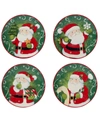 Certified International Holiday Magic Santa Set Of 4 Canape Plates In Green/red