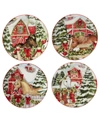 Certified International Homestead Christmas Set Of 4 Dessert Plates In Red/white