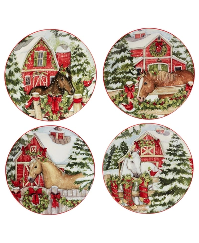 Certified International Homestead Christmas Set Of 4 Dessert Plates In Red/white