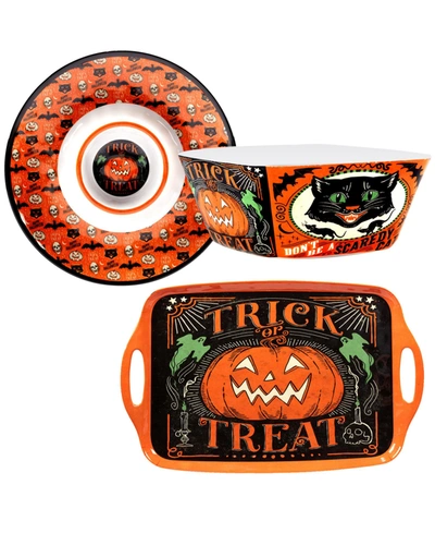 Certified International Scaredy Cat 3pc Heavy Weight Melamine Hostess Set In Multi Color