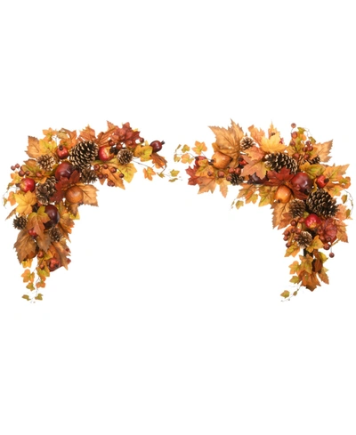 National Tree Company 30" Harvest Maple Leaves Corner Swags, Set Of 2 In Brown