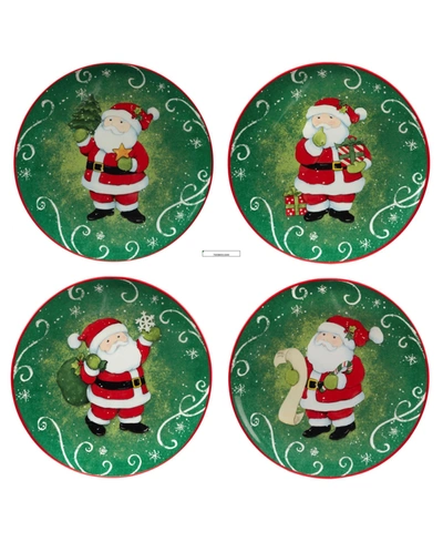 Certified International Holiday Magic Santa Set Of 4 Dessert Plates In Green