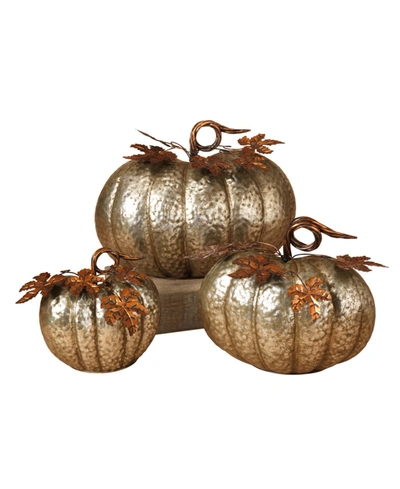 Gerson International Assorted Hammered Pumpkin Set, 3 Pieces In Silver-tone